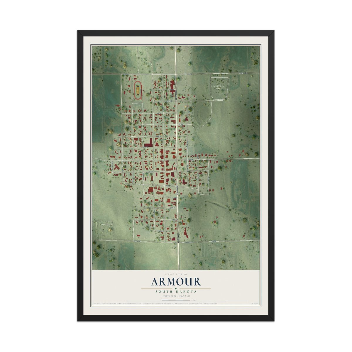 Map of Armour, South Dakota, 12 x 18 inch print in a black wood frame