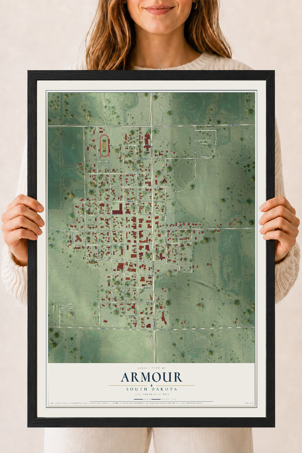 Map of Armour, South Dakota, 18 x 24 inch print in a black wood frame