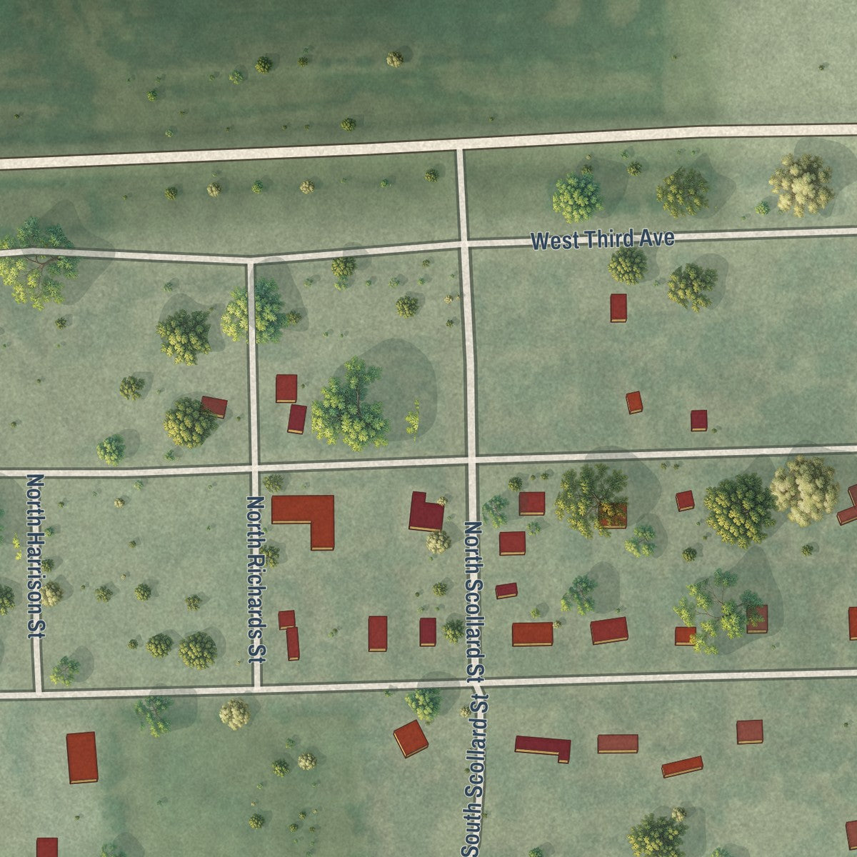 Second close-up of the map of Artesian, South Dakota print showing more streets and buildings
