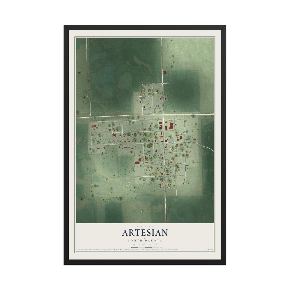 Map of Artesian, South Dakota, 12 x 18 inch print in a black wood frame