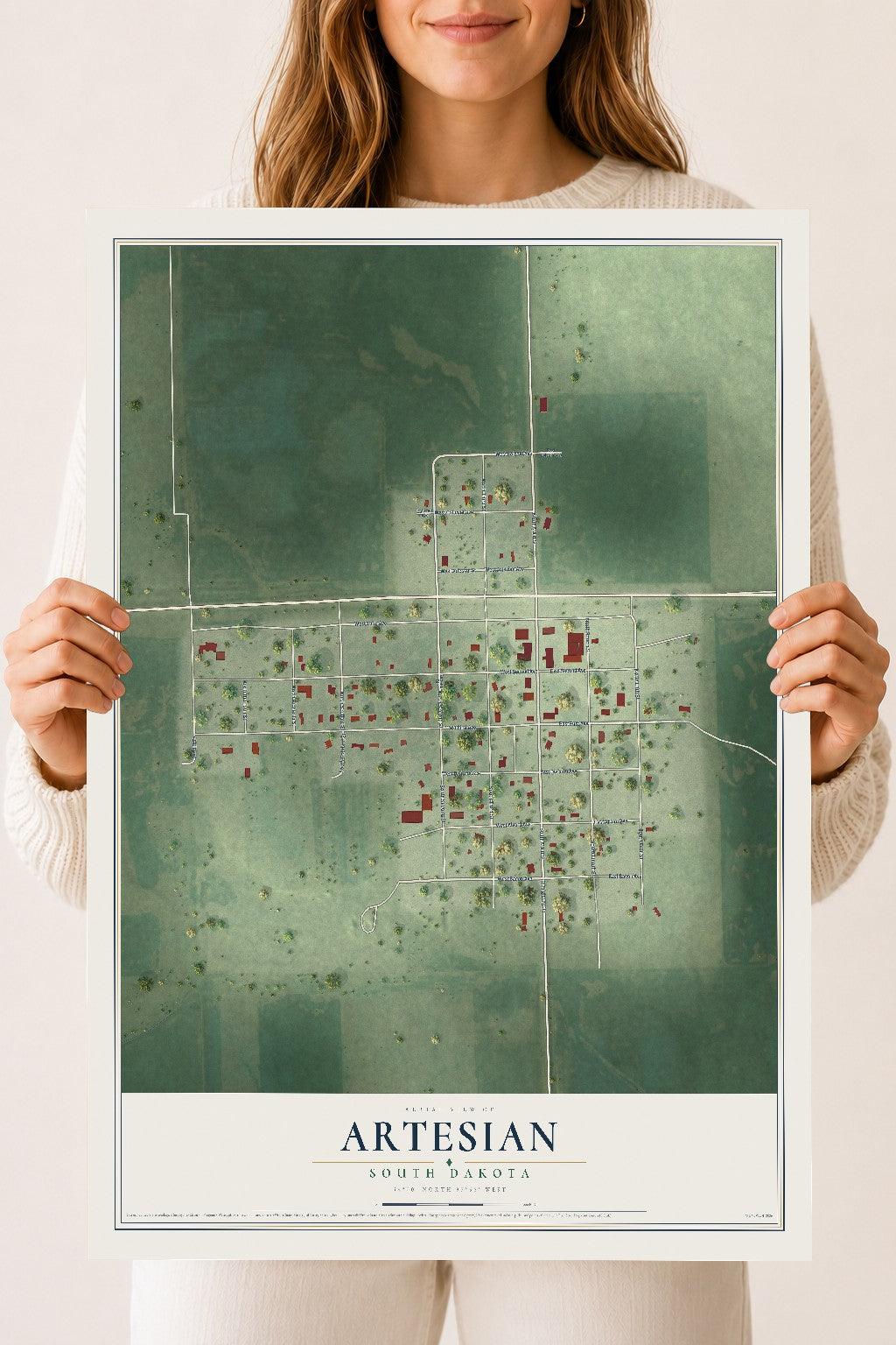 Map of Artesian, South Dakota, 18 x 24 inch unframed archival matte print