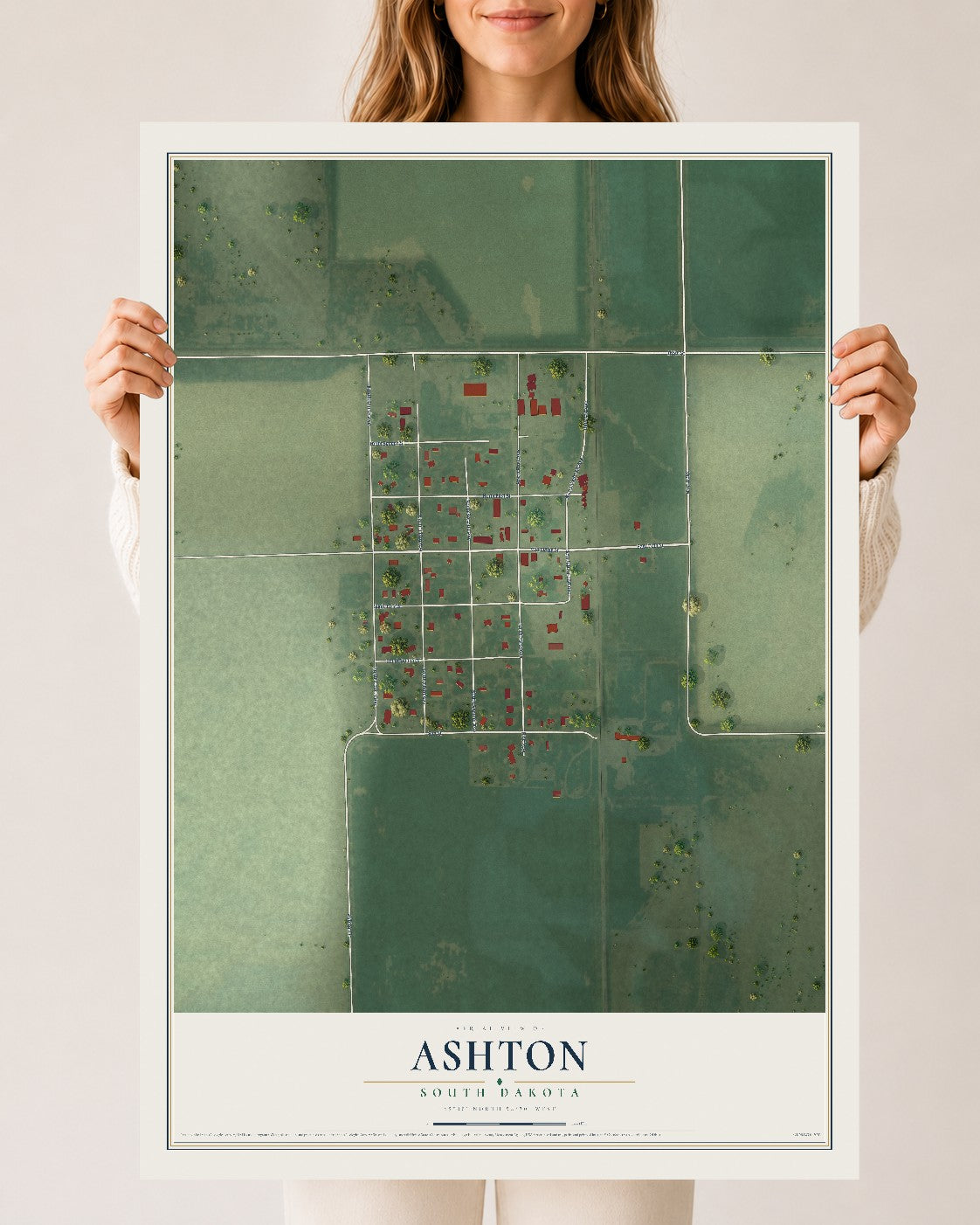 Map of Ashton, South Dakota, 24 x 36 inch unframed archival matte print
