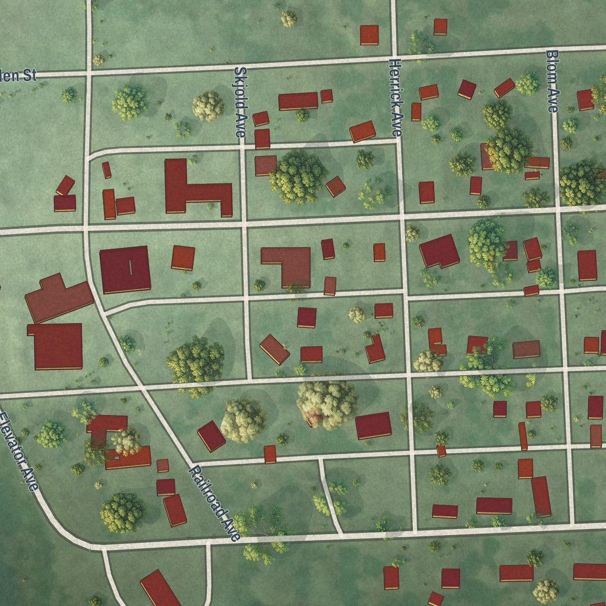 Close-up of the map of Astoria, South Dakota print showing street and building detail