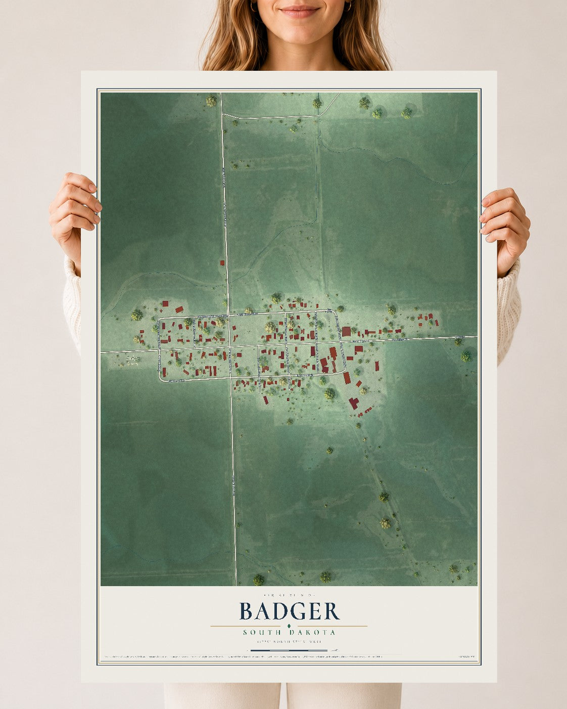 Map of Badger, South Dakota, 24 x 36 inch unframed archival matte print