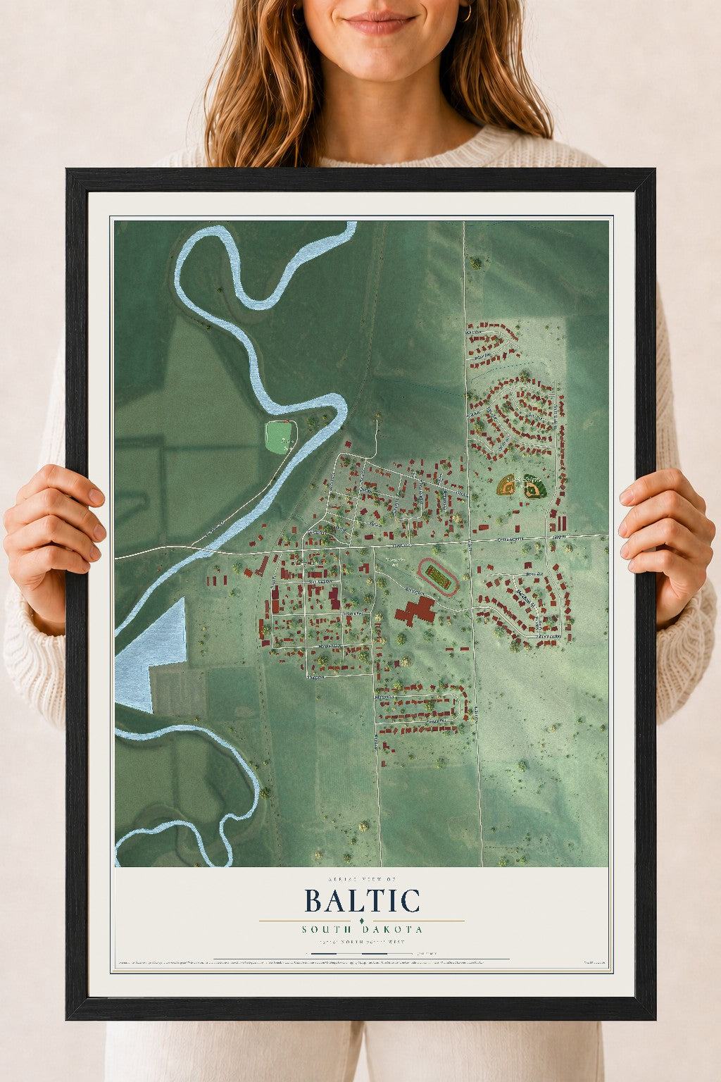 Map of Baltic, South Dakota, 18 x 24 inch print in a black wood frame