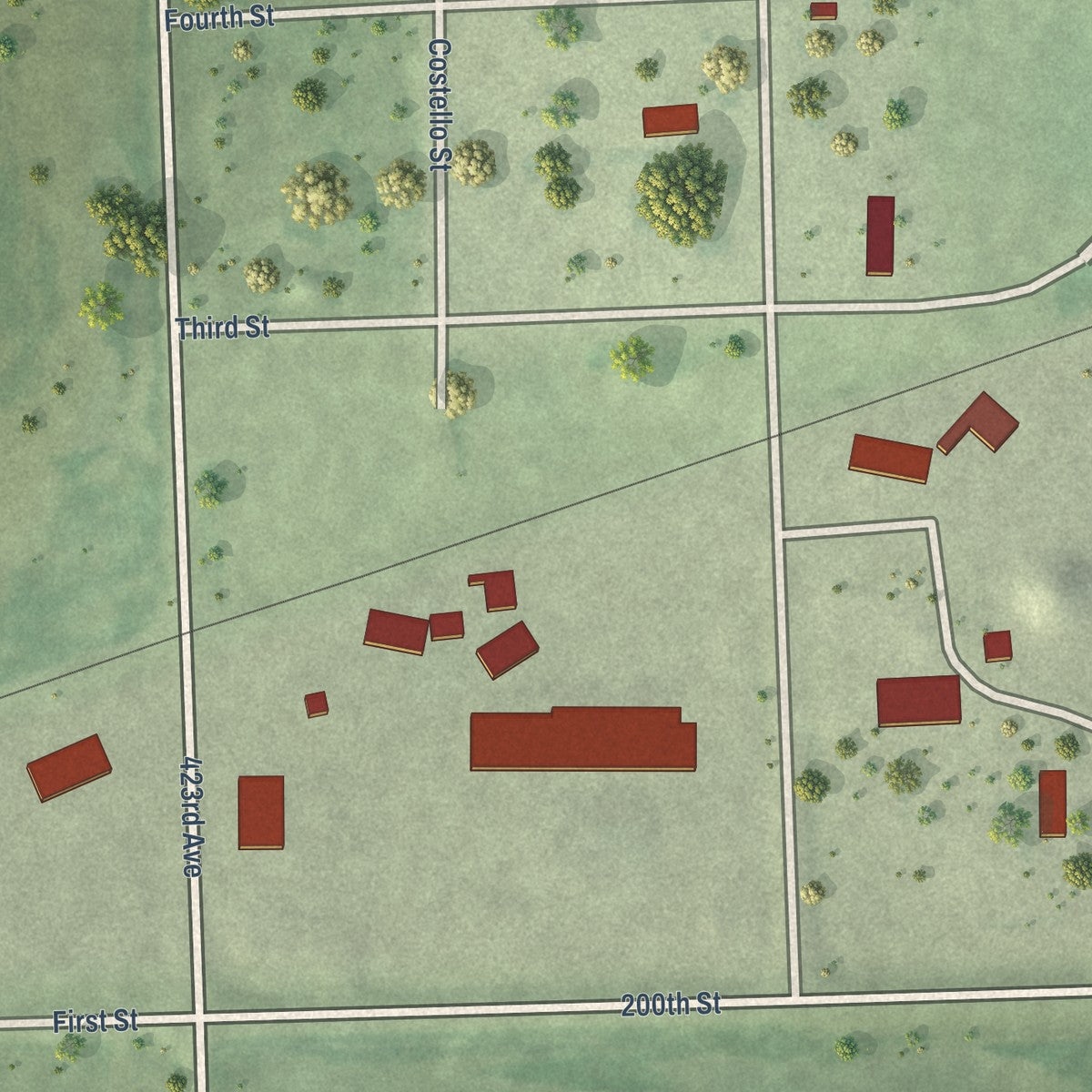 Close-up of the map of Bancroft, South Dakota print showing street and building detail