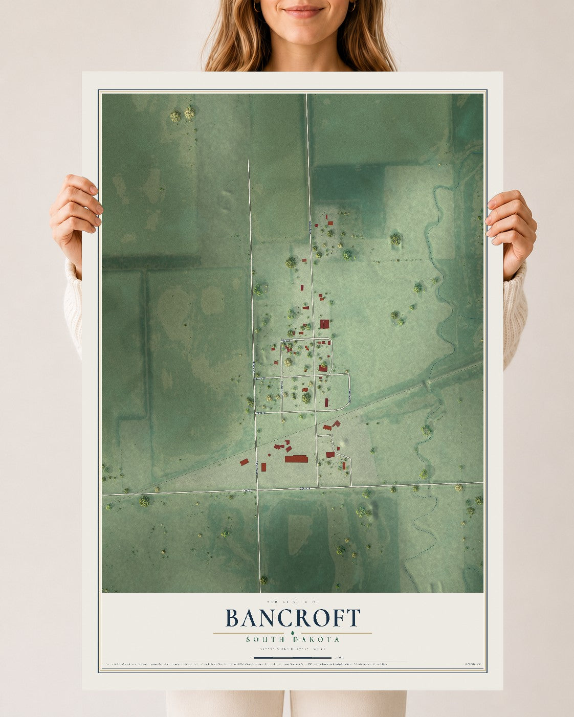 Map of Bancroft, South Dakota, 24 x 36 inch unframed archival matte print
