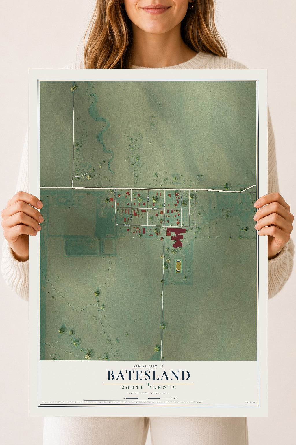 Map of Batesland, South Dakota, 18 x 24 inch unframed archival matte print