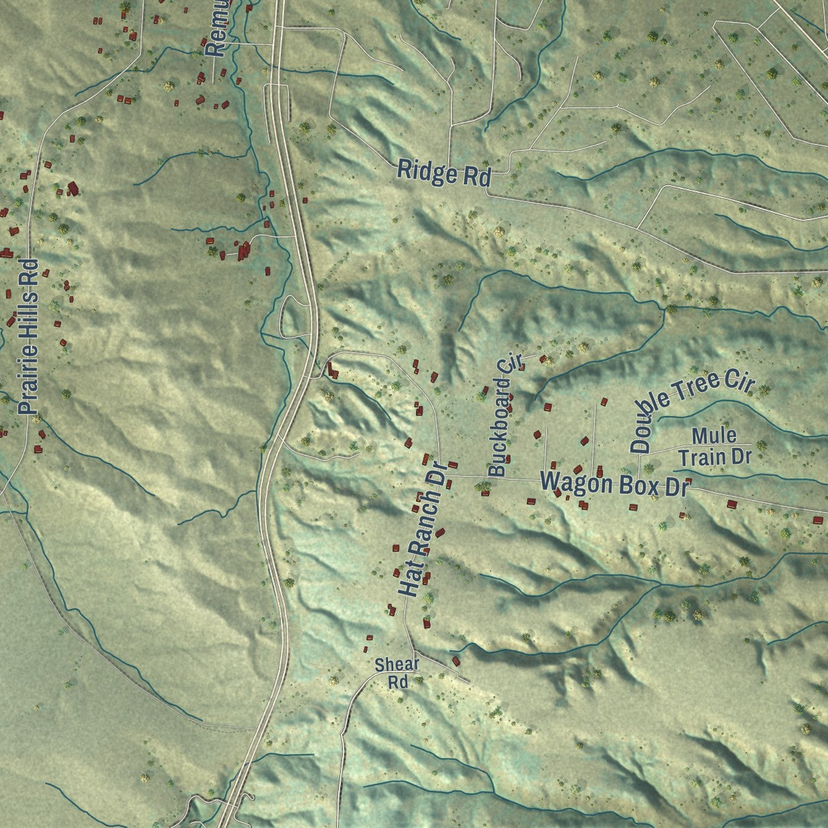 Close-up of the map of Belle Fourche, South Dakota print showing street and building detail