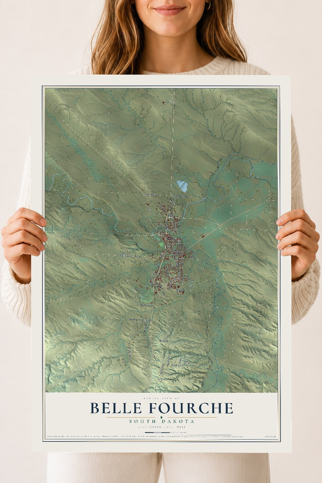 Map of Belle Fourche, South Dakota, 18 x 24 inch unframed archival matte print