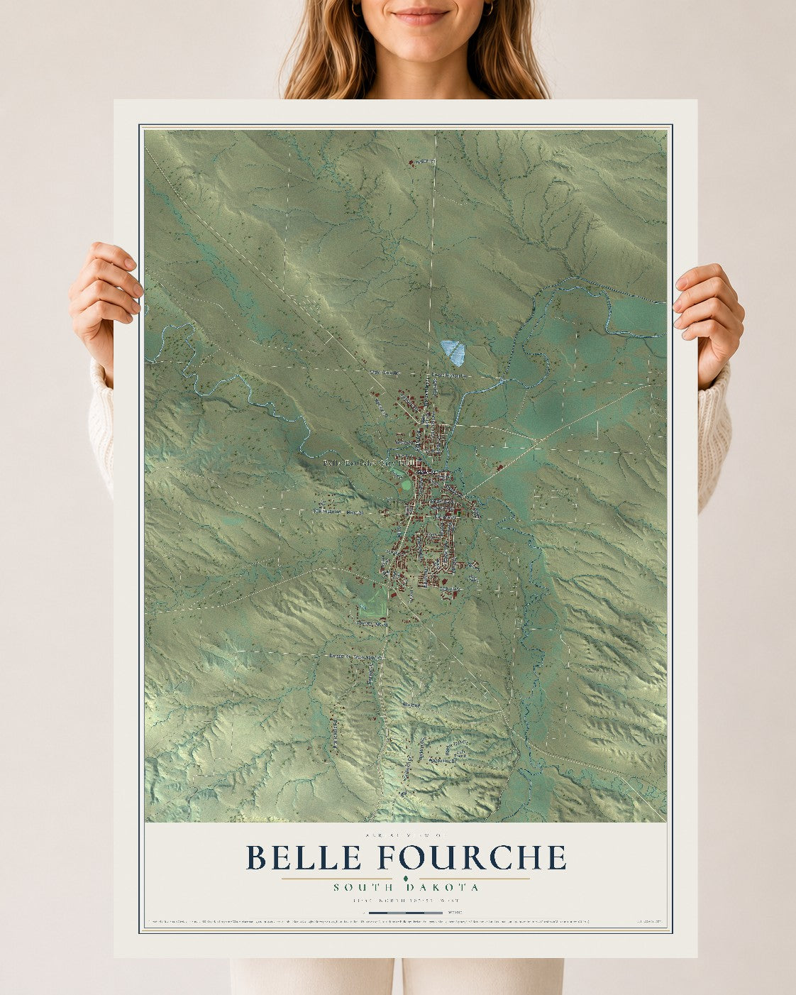Map of Belle Fourche, South Dakota, 24 x 36 inch unframed archival matte print