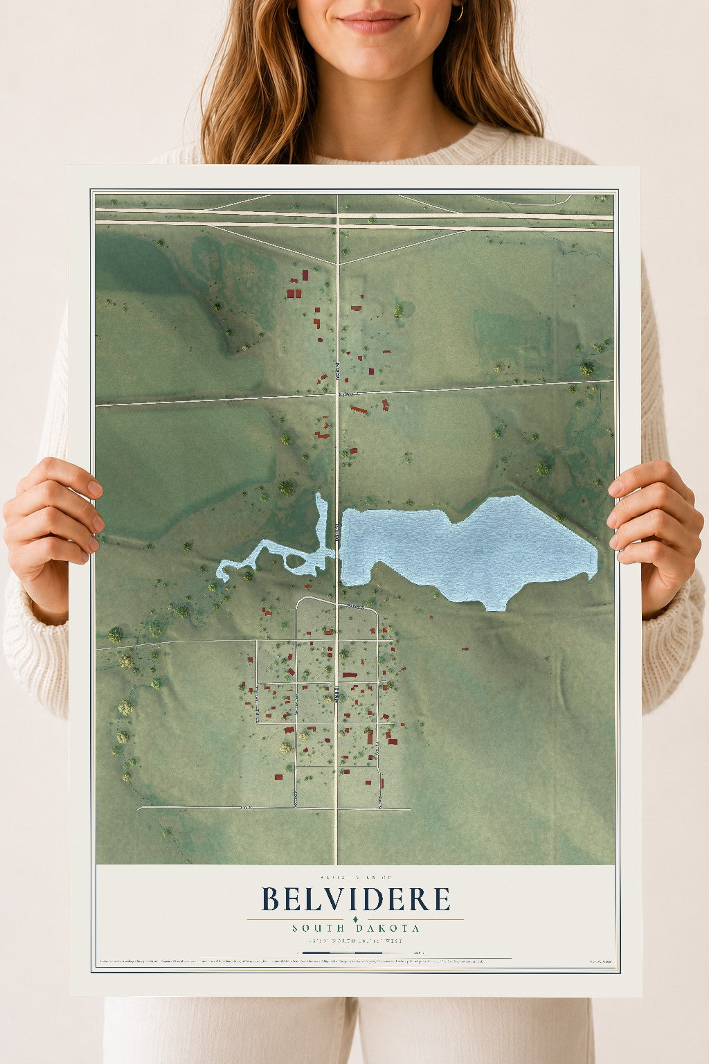 Map of Belvidere, South Dakota, 18 x 24 inch unframed archival matte print