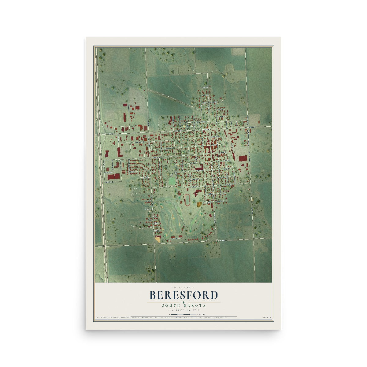 Map of Beresford, South Dakota, 12 x 18 inch unframed archival matte print