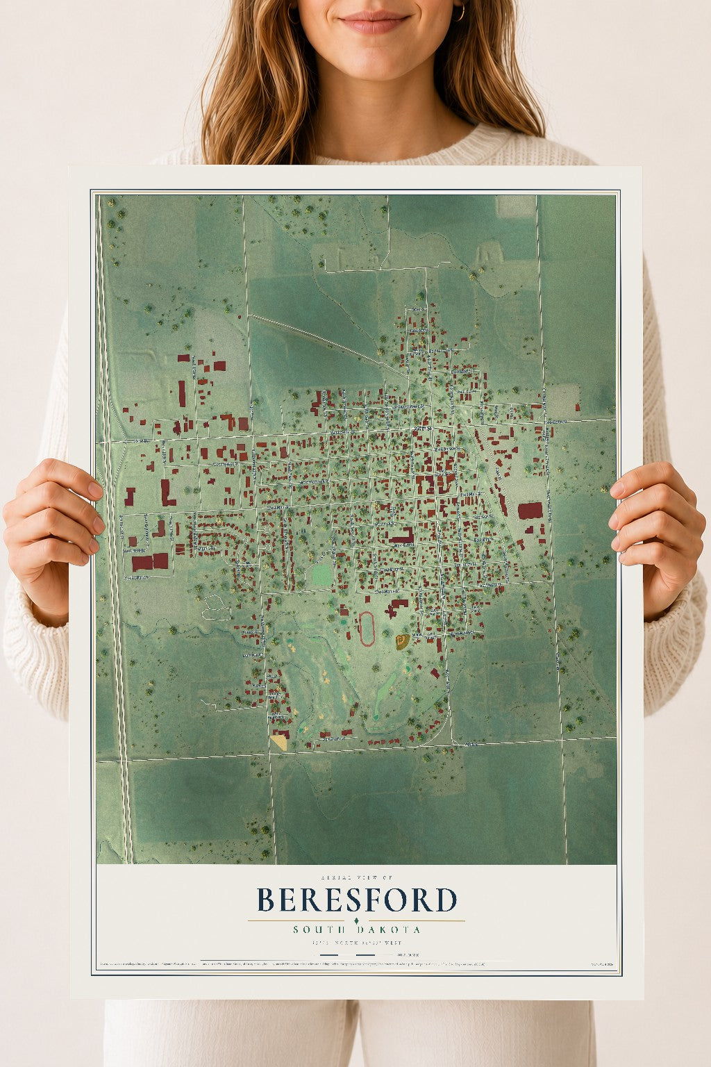 Map of Beresford, South Dakota, 18 x 24 inch unframed archival matte print