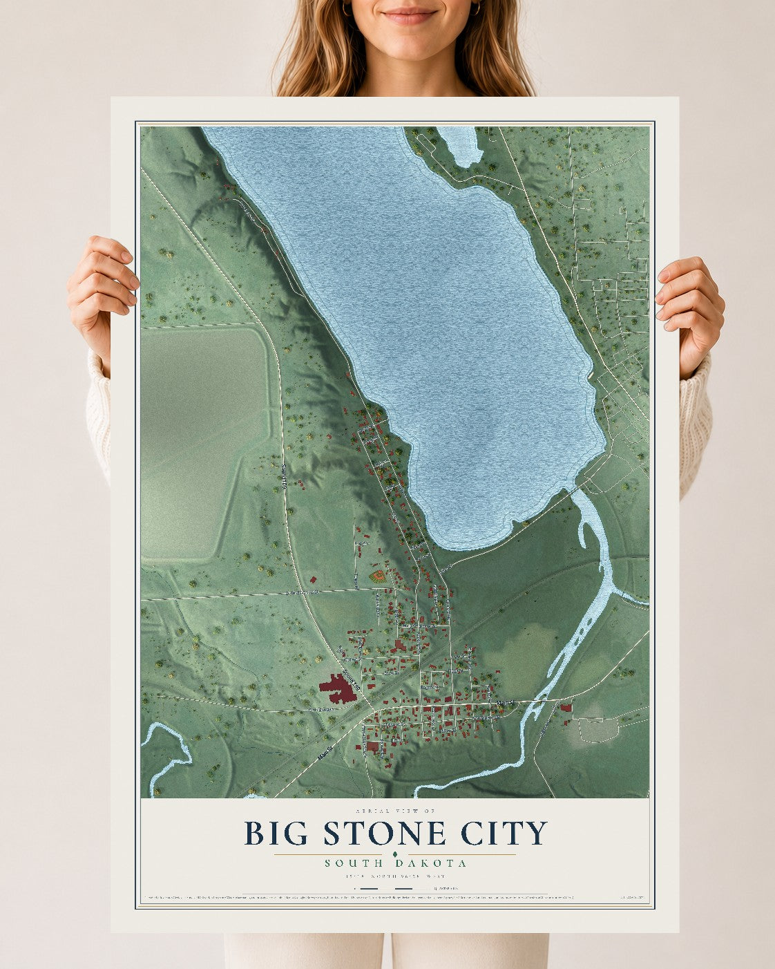 Map of Big Stone City, South Dakota, 24 x 36 inch unframed archival matte print