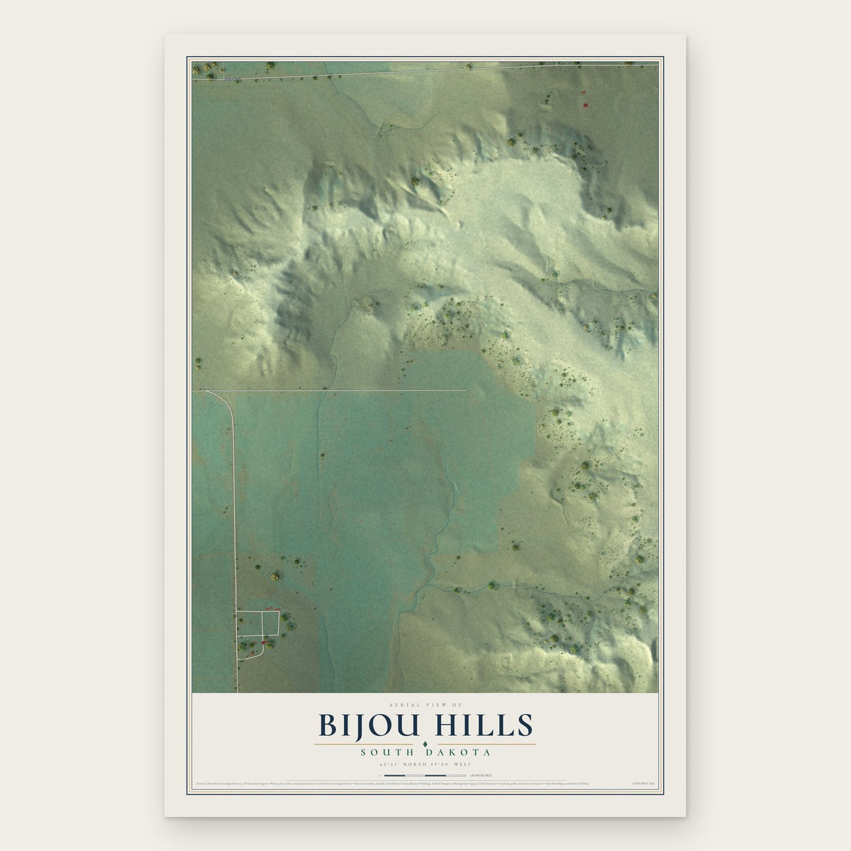 Bijou Hills, South Dakota map print, the full design