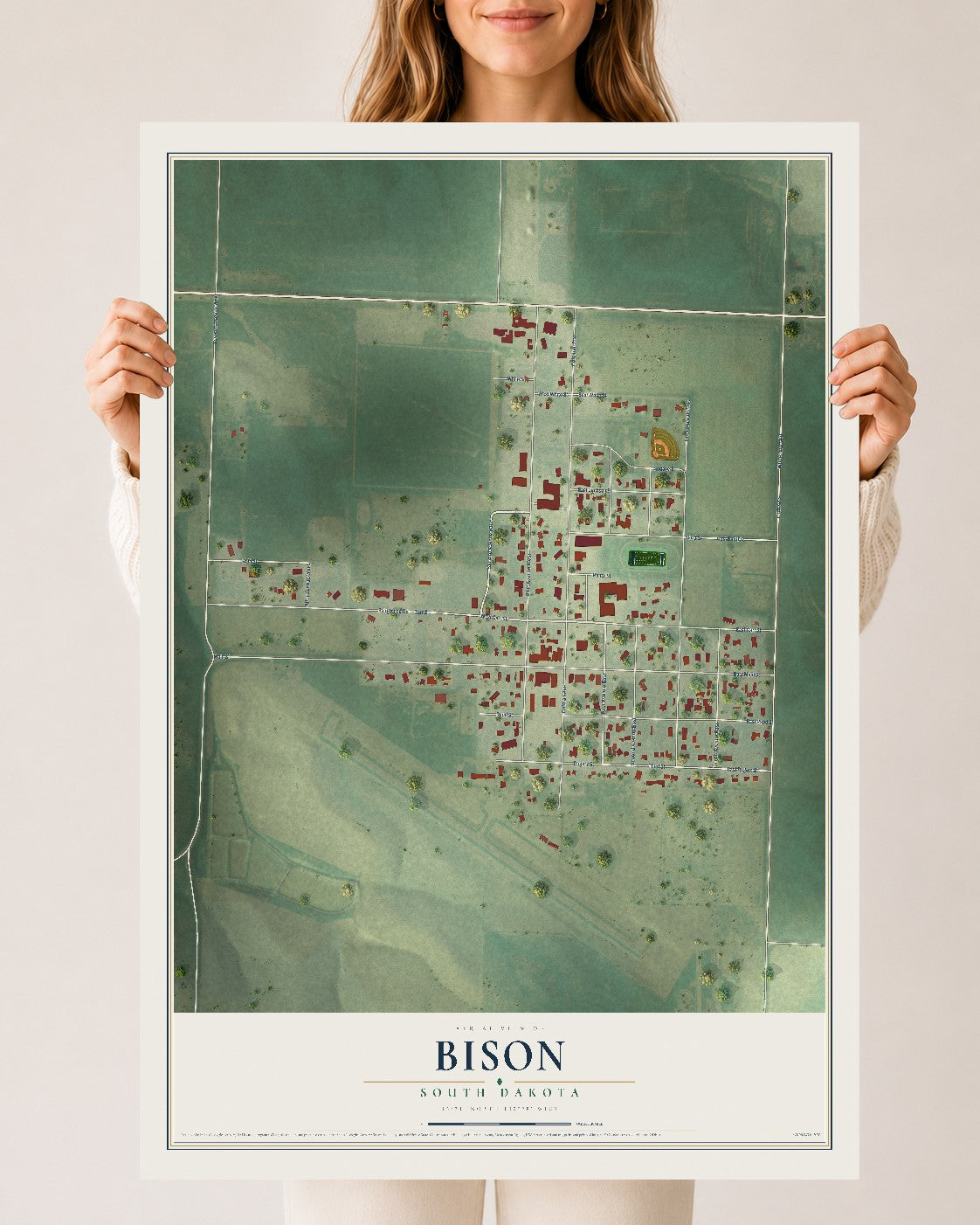 Map of Bison, South Dakota, 24 x 36 inch unframed archival matte print