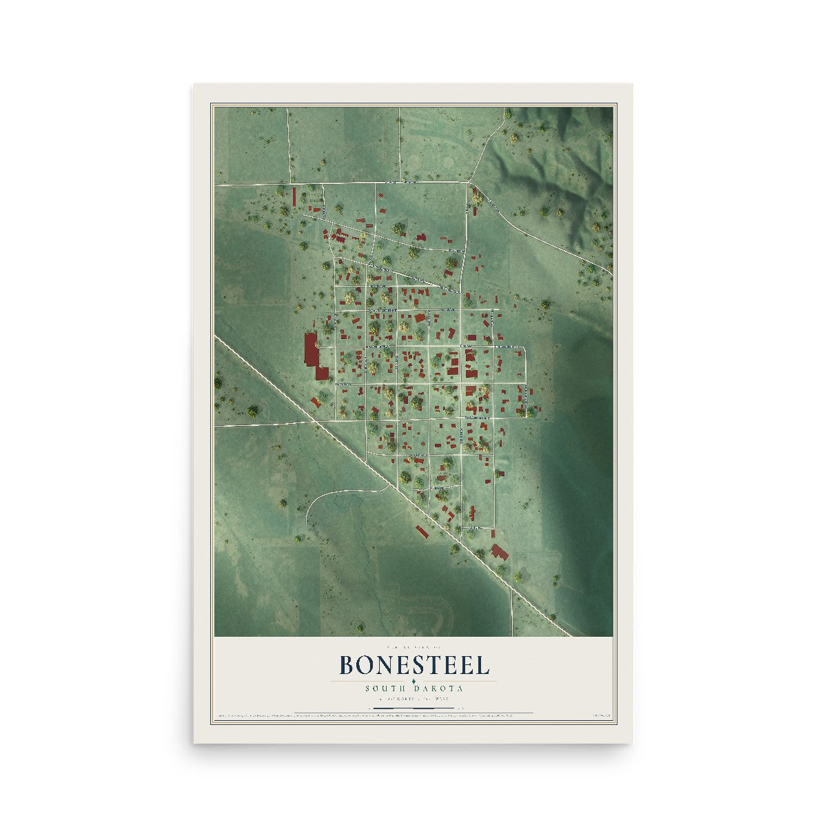 Map of Bonesteel, South Dakota, 12 x 18 inch unframed archival matte print