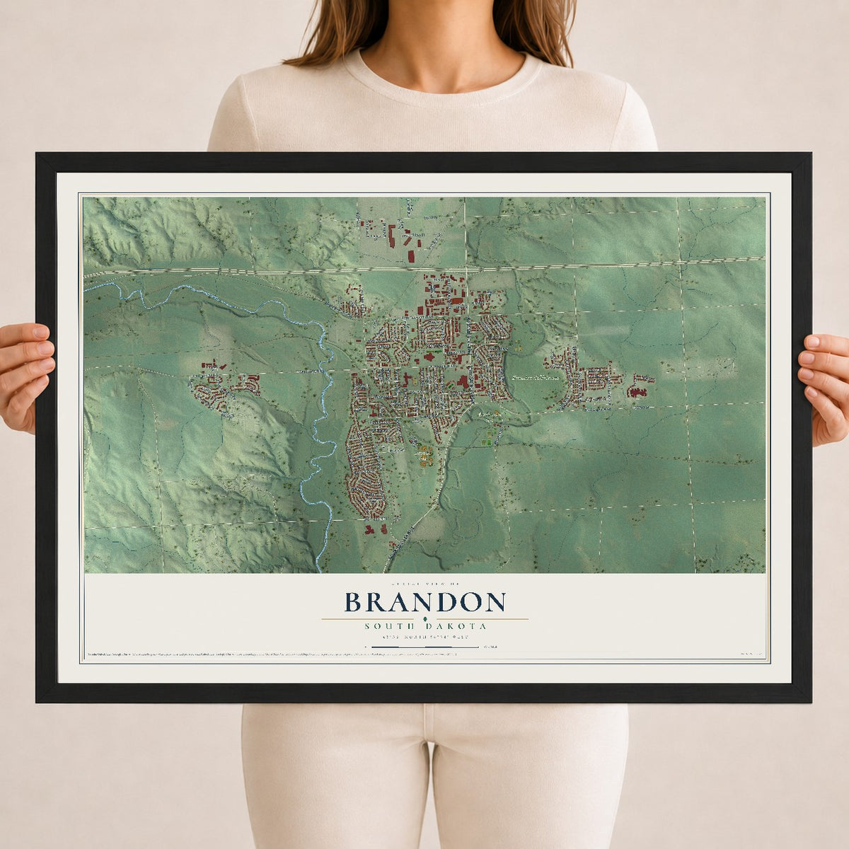 Map of Brandon, South Dakota, 18 x 24 inch print in a black wood frame