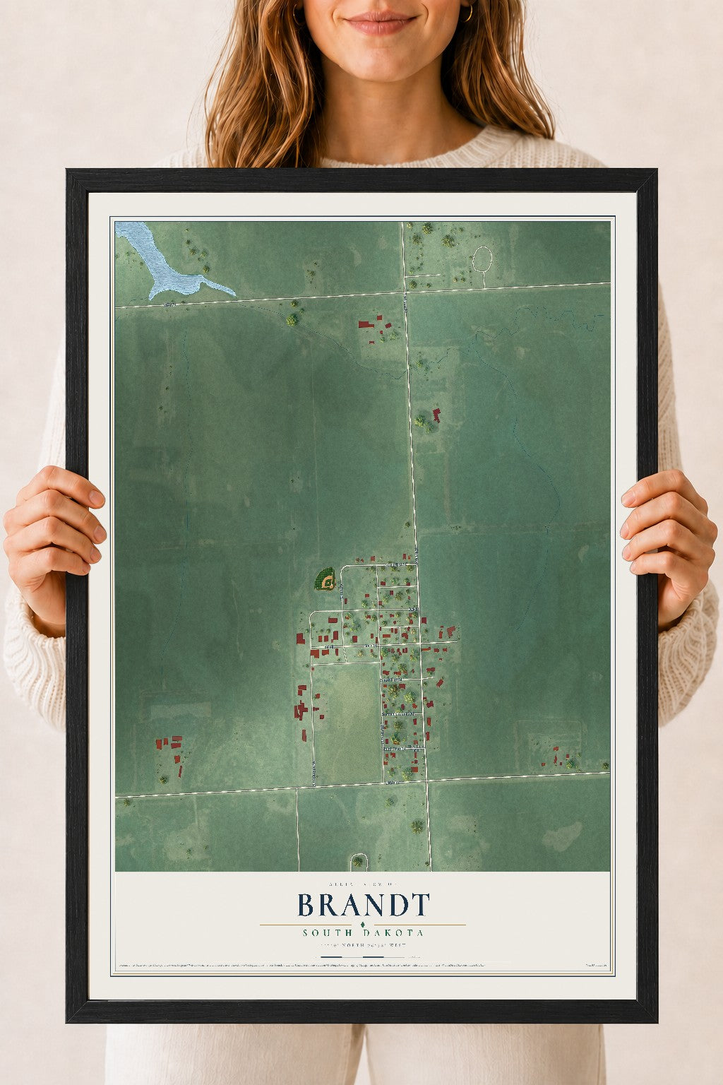 Map of Brandt, South Dakota, 18 x 24 inch print in a black wood frame