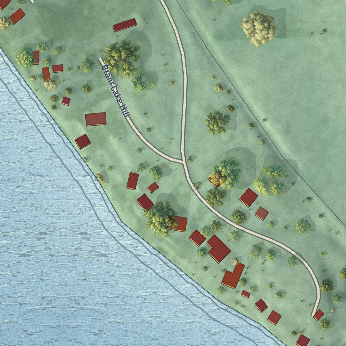 Close-up of the map of Brant Lake, South Dakota print showing street and building detail