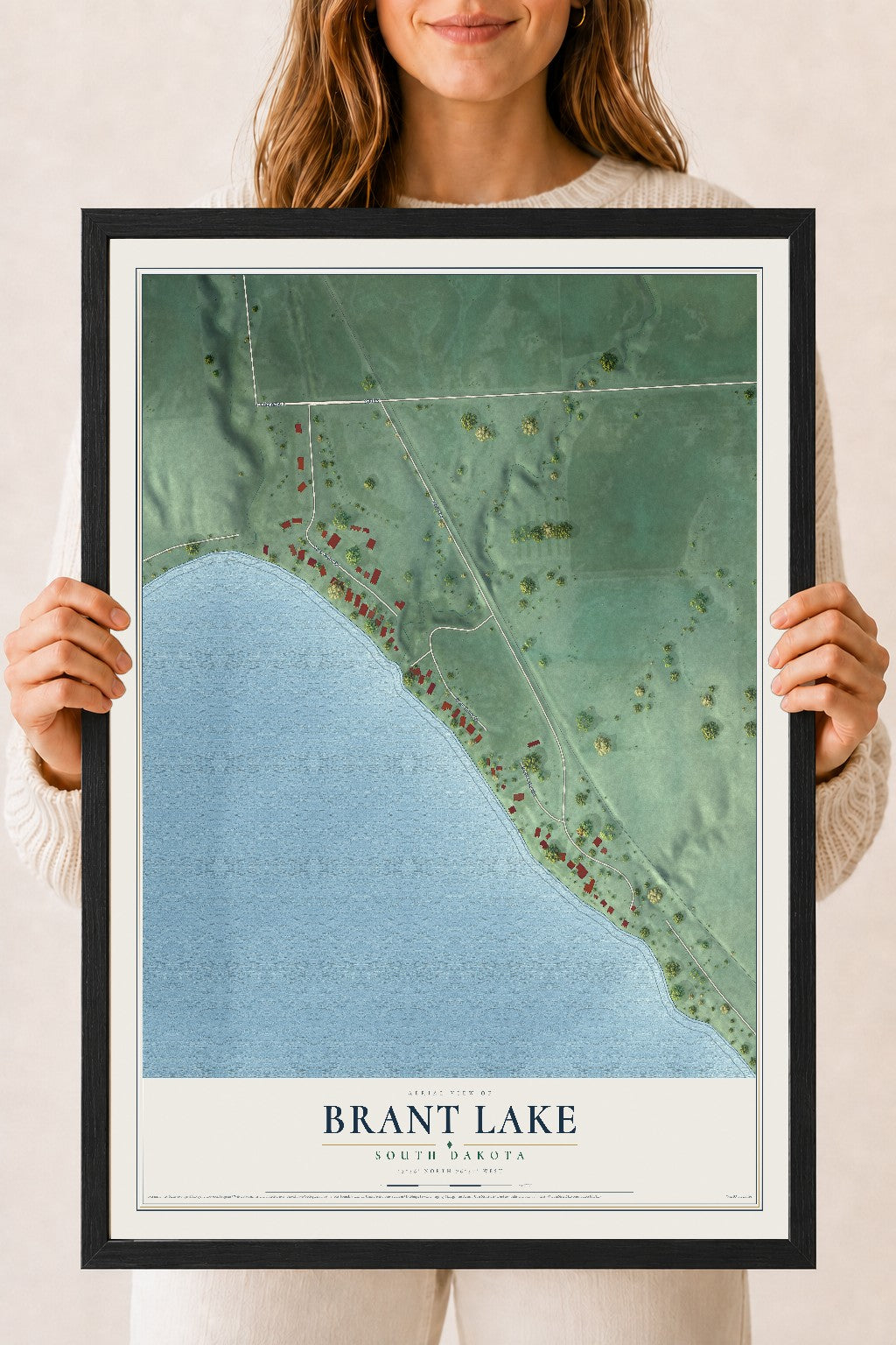 Map of Brant Lake, South Dakota, 18 x 24 inch print in a black wood frame