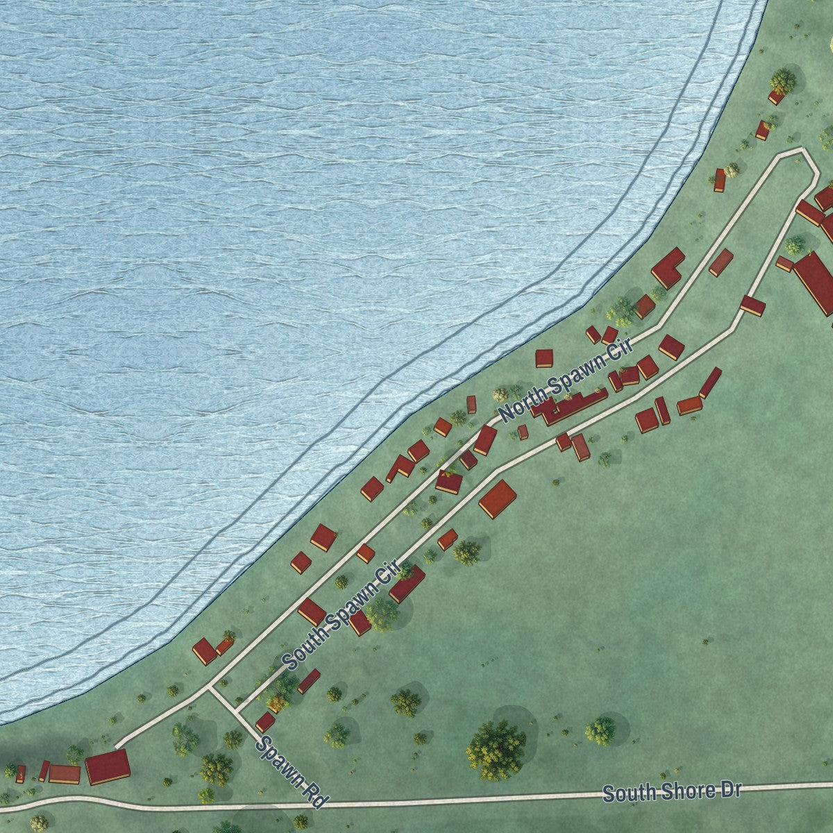 Close-up of the map of Brant Lake South, South Dakota print showing street and building detail