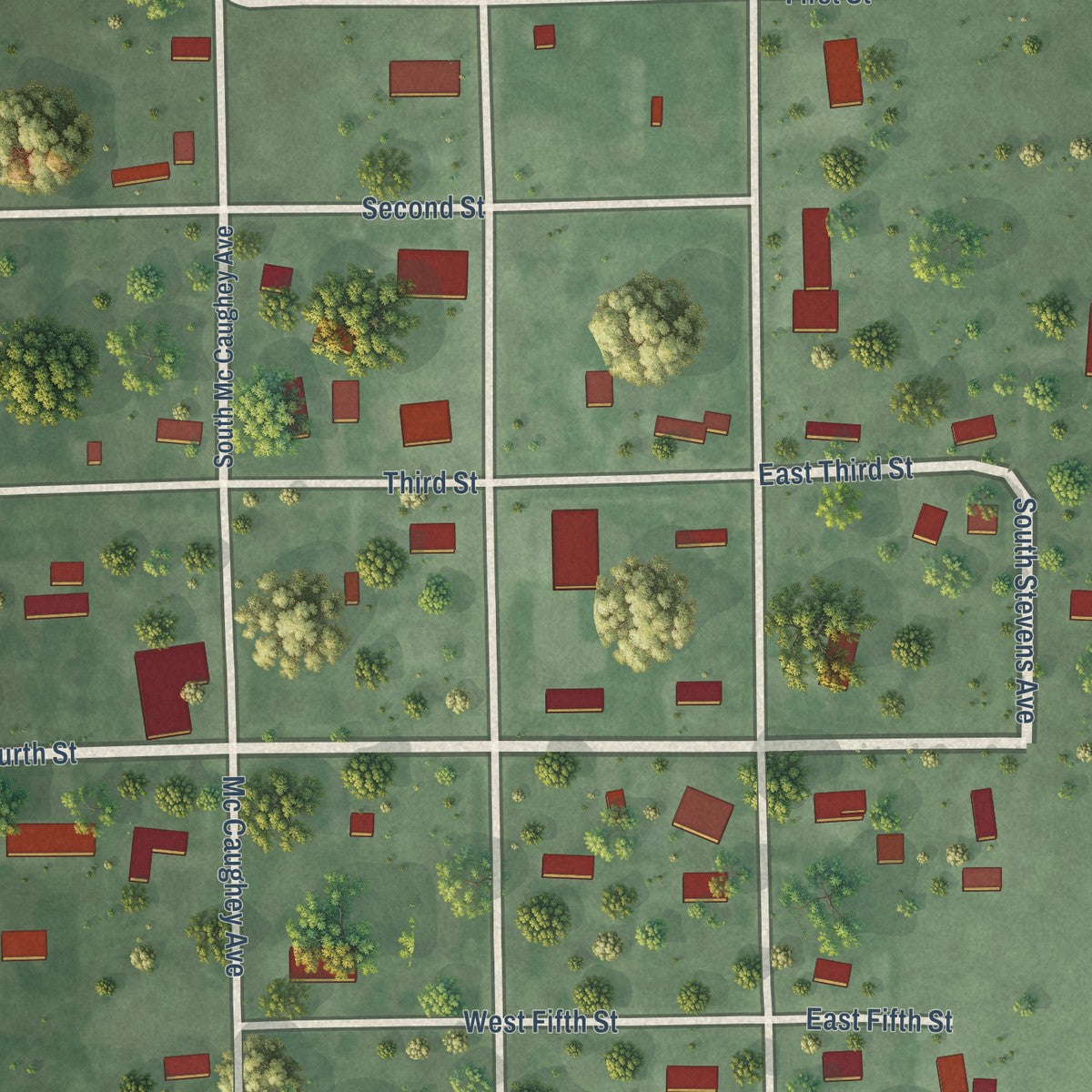 Close-up of the map of Brentford, South Dakota print showing street and building detail