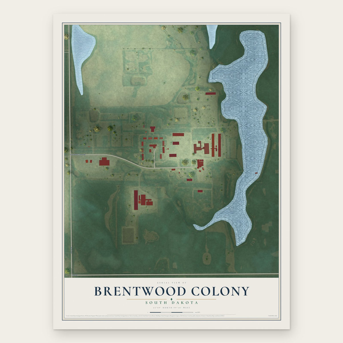 Brentwood Colony, South Dakota map print, the full design