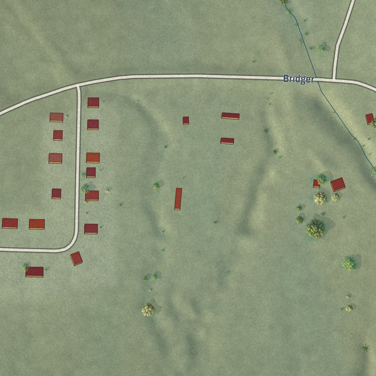 Close-up of the map of Bridger, South Dakota print showing street and building detail