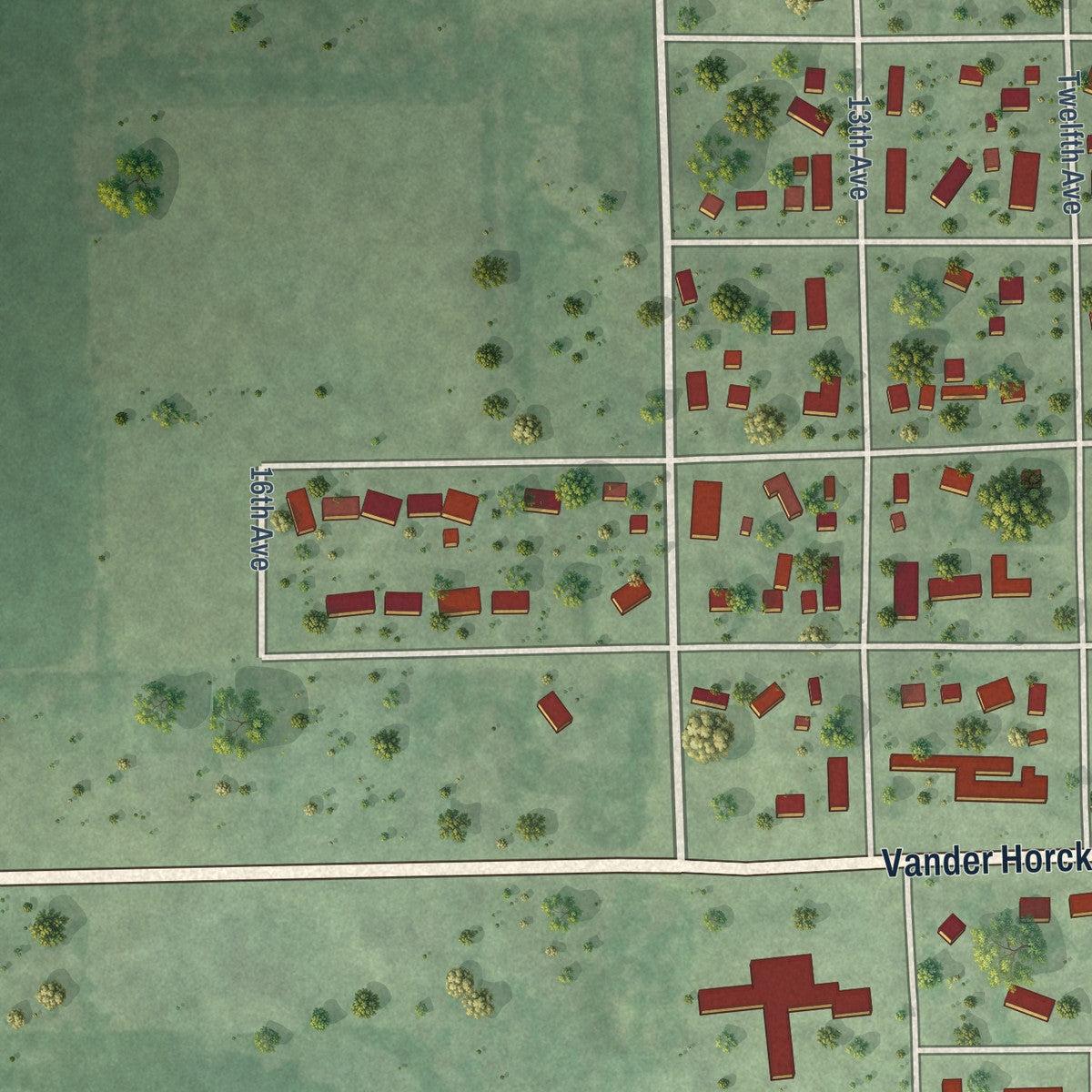Second close-up of the map of Britton, South Dakota print showing more streets and buildings