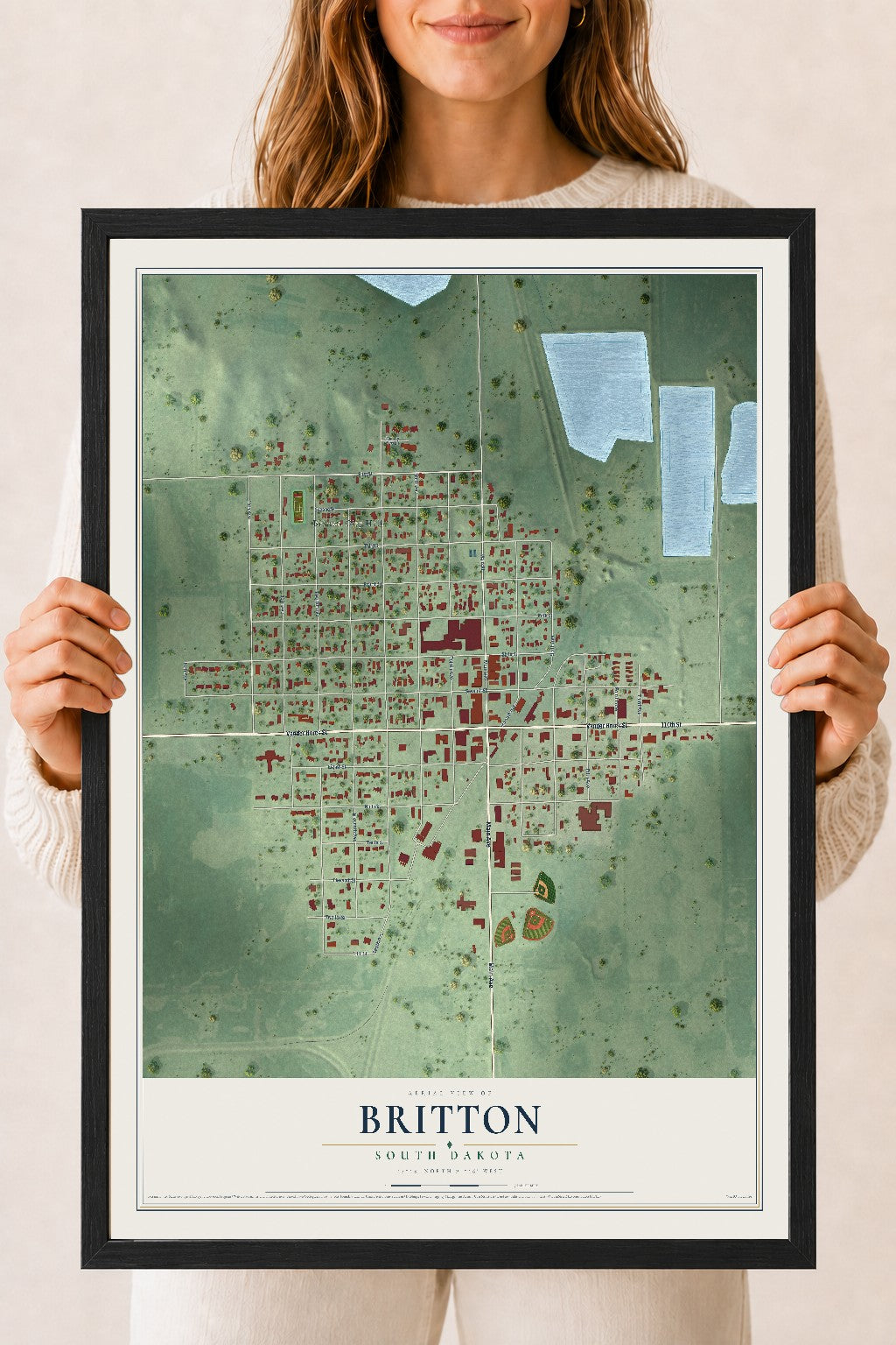 Map of Britton, South Dakota, 18 x 24 inch print in a black wood frame