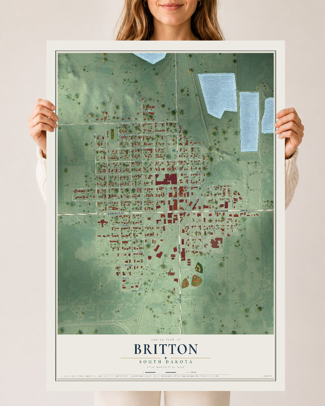 Map of Britton, South Dakota, 24 x 36 inch unframed archival matte print