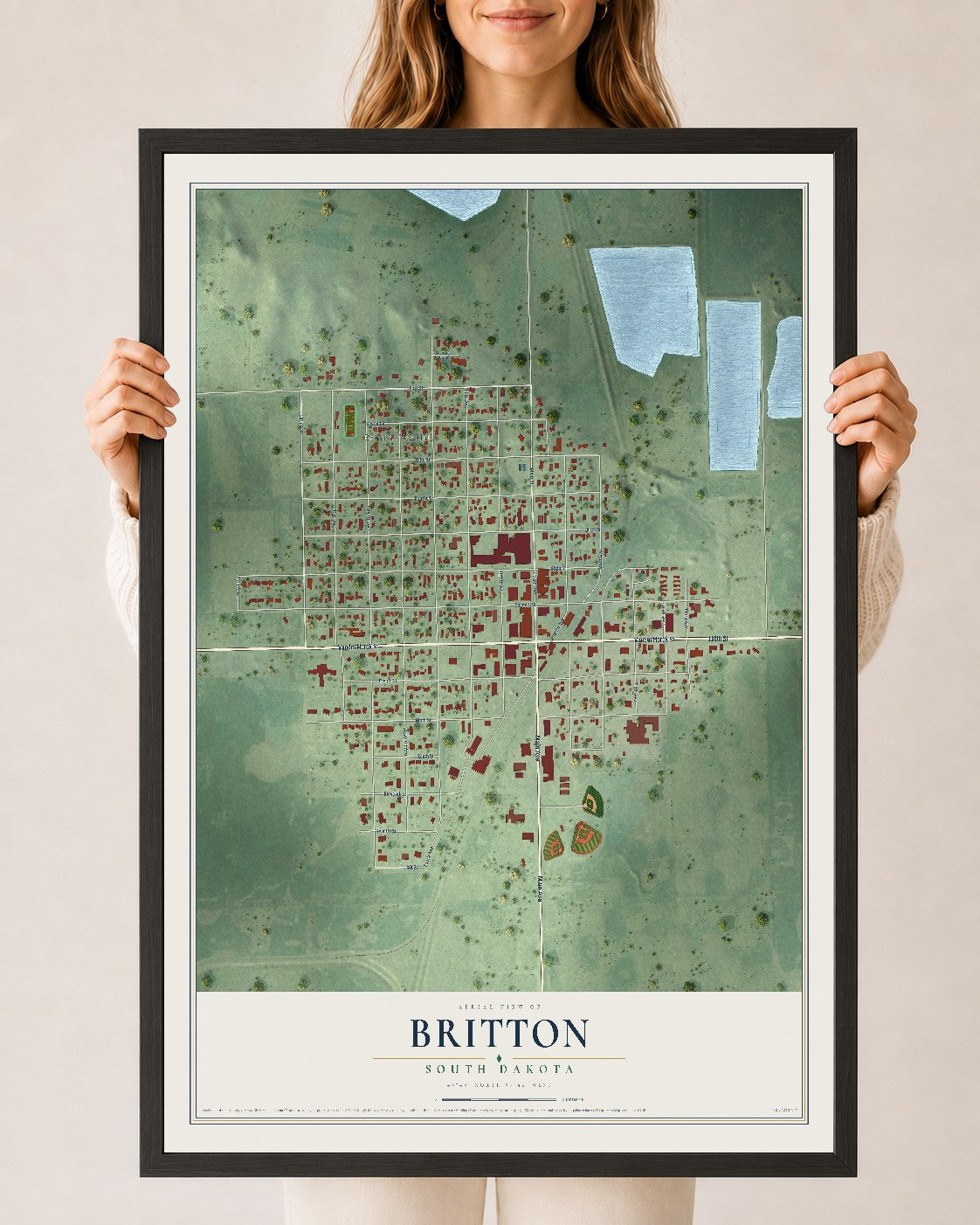 Map of Britton, South Dakota, 24 x 36 inch print in a black wood frame