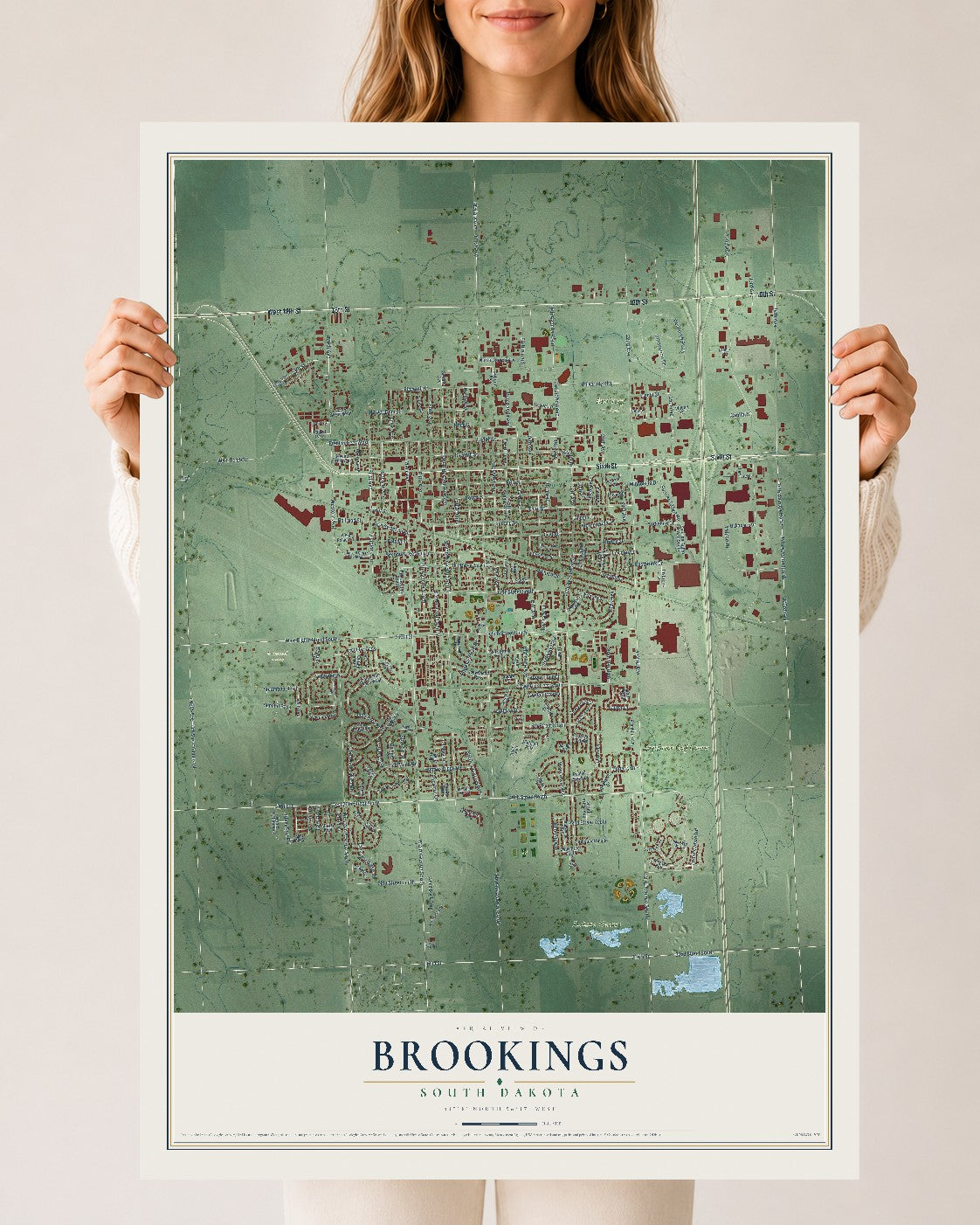 Map of Brookings, South Dakota, 24 x 36 inch unframed archival matte print