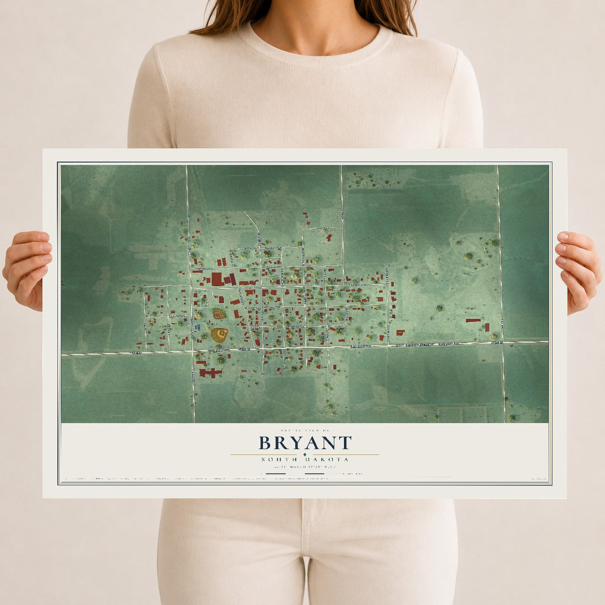 Map of Bryant, South Dakota, 12 x 18 inch unframed archival matte print