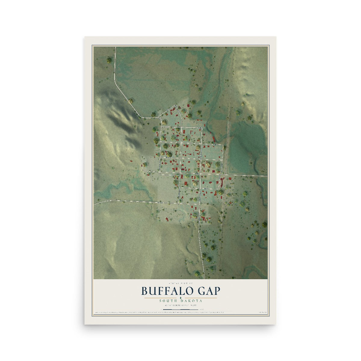 Map of Buffalo Gap, South Dakota, 12 x 18 inch unframed archival matte print