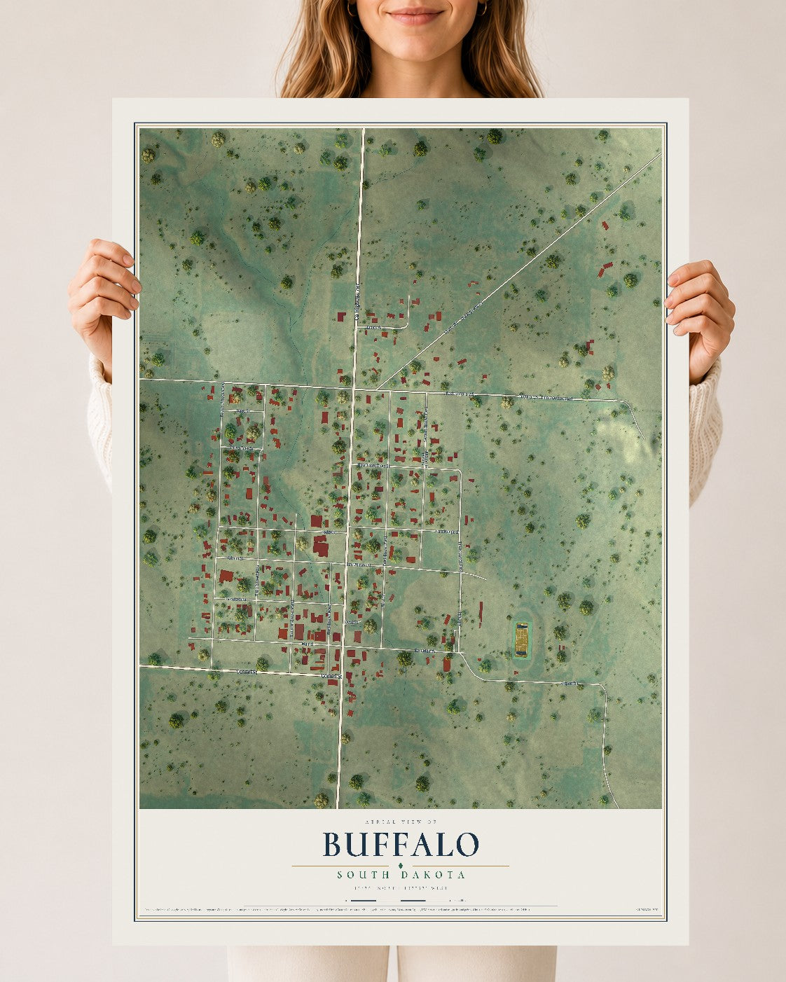 Map of Buffalo, South Dakota, 24 x 36 inch unframed archival matte print