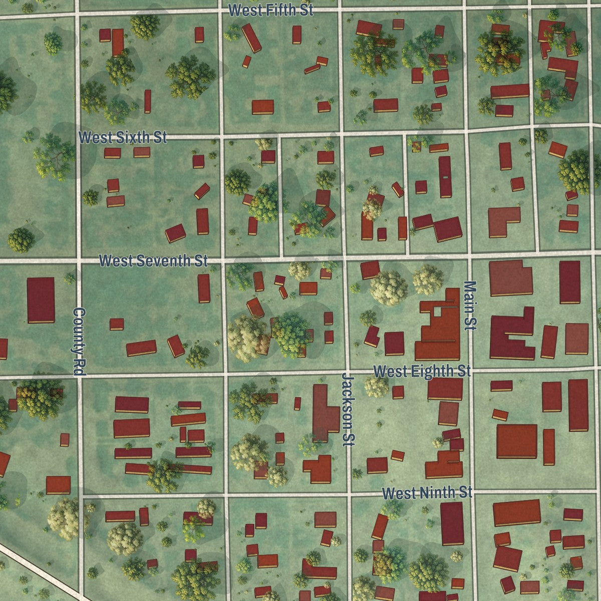 Close-up of the map of Burke, South Dakota print showing street and building detail