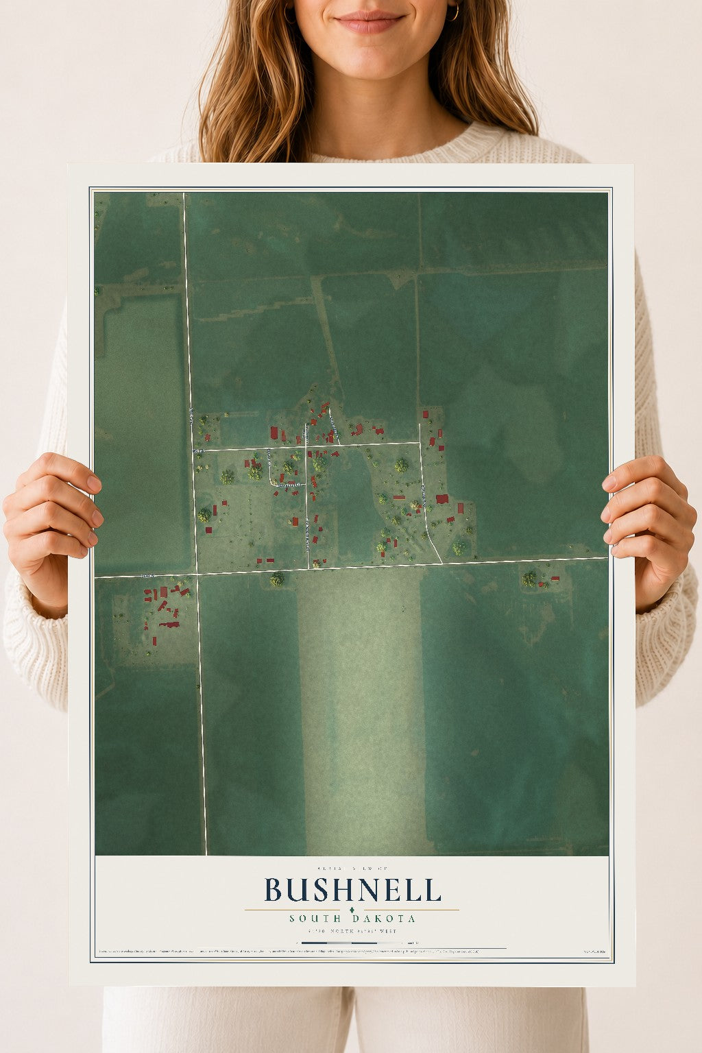 Map of Bushnell, South Dakota, 18 x 24 inch unframed archival matte print