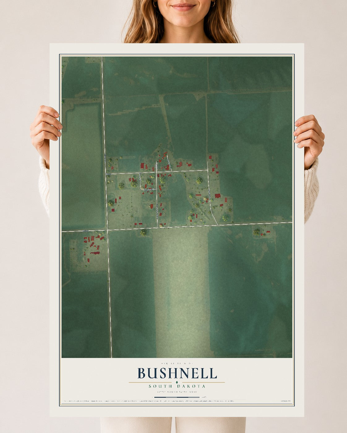 Map of Bushnell, South Dakota, 24 x 36 inch unframed archival matte print