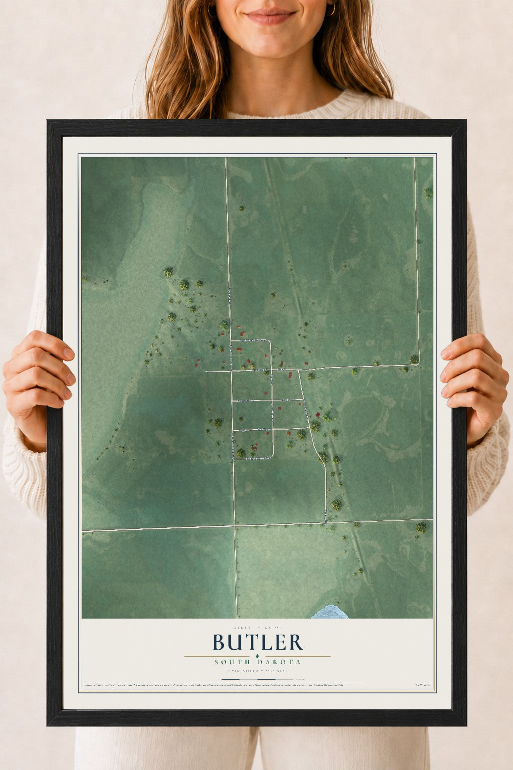Map of Butler, South Dakota, 18 x 24 inch print in a black wood frame