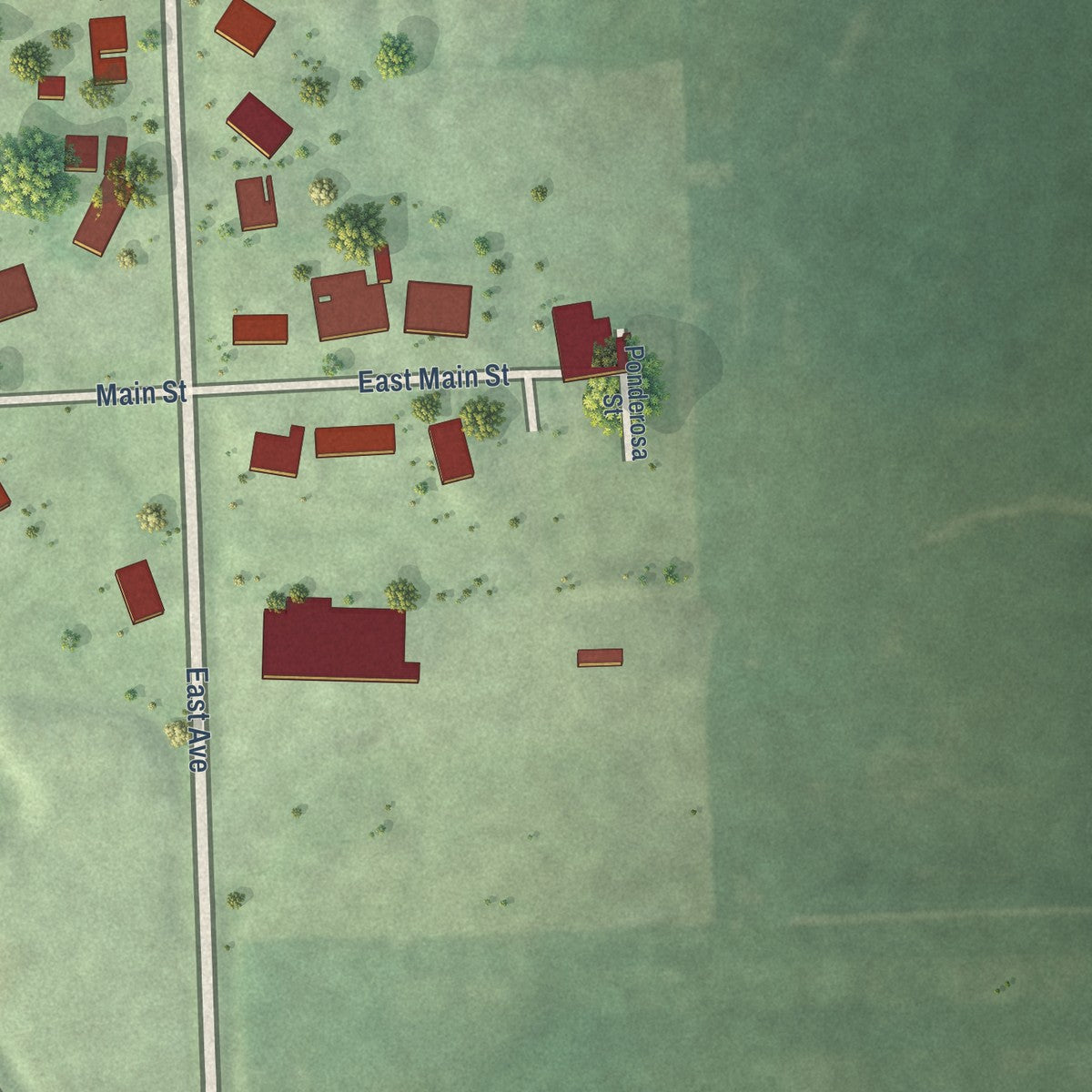 Second close-up of the map of Canistota, South Dakota print showing more streets and buildings