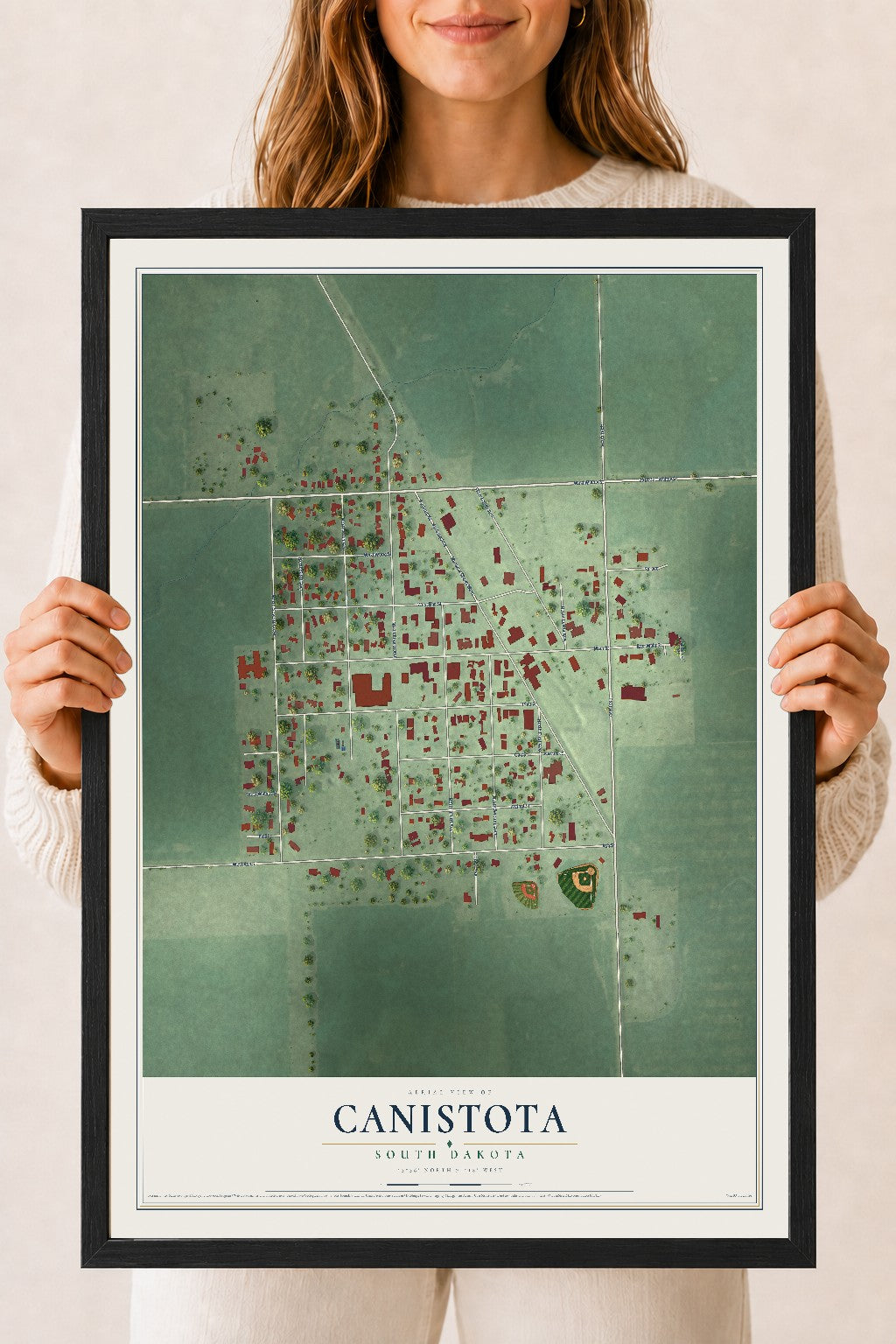 Map of Canistota, South Dakota, 18 x 24 inch print in a black wood frame