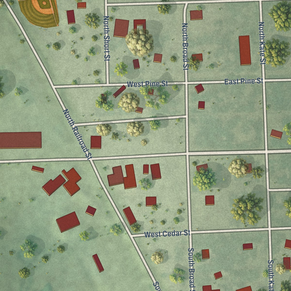 Close-up of the map of Canova, South Dakota print showing street and building detail
