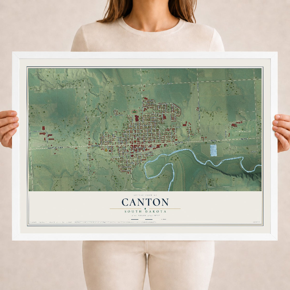 Map of Canton, South Dakota, 18 x 24 inch print in a white wood frame