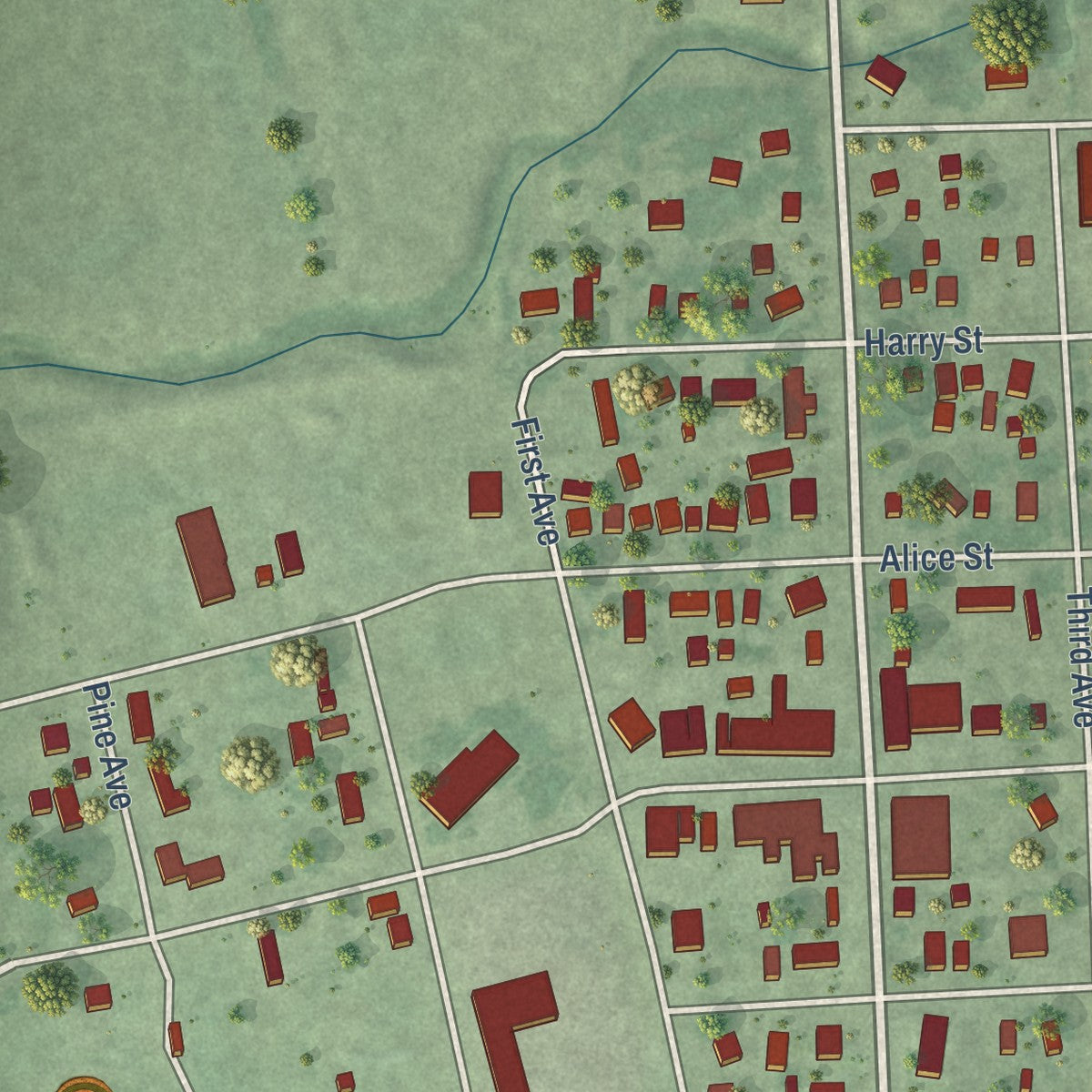 Close-up of the map of Castlewood, South Dakota print showing street and building detail
