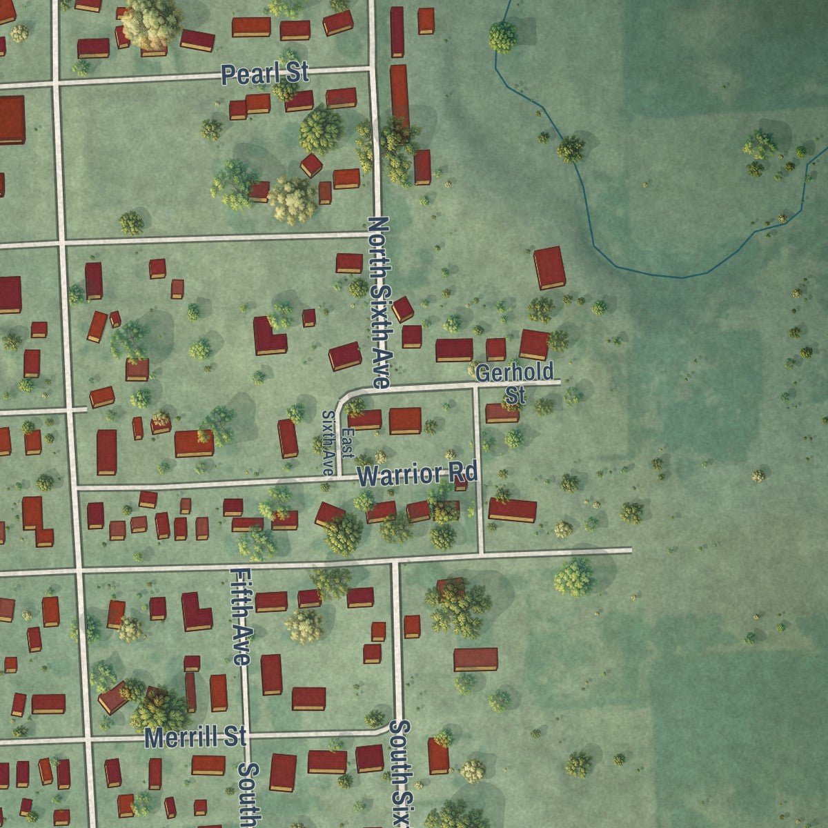 Second close-up of the map of Castlewood, South Dakota print showing more streets and buildings