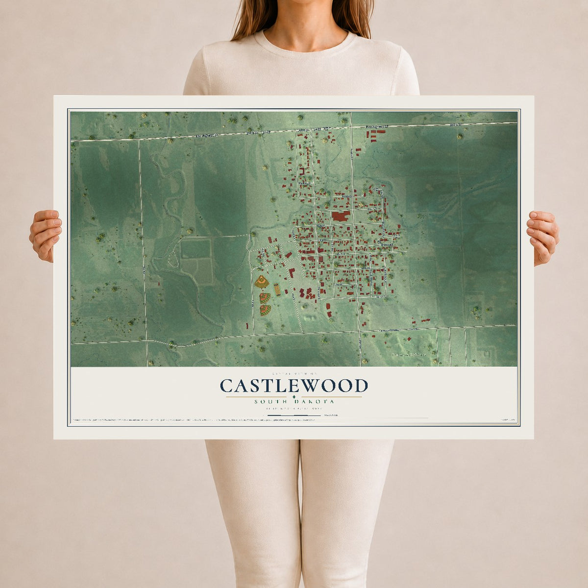 Map of Castlewood, South Dakota, 24 x 36 inch unframed archival matte print
