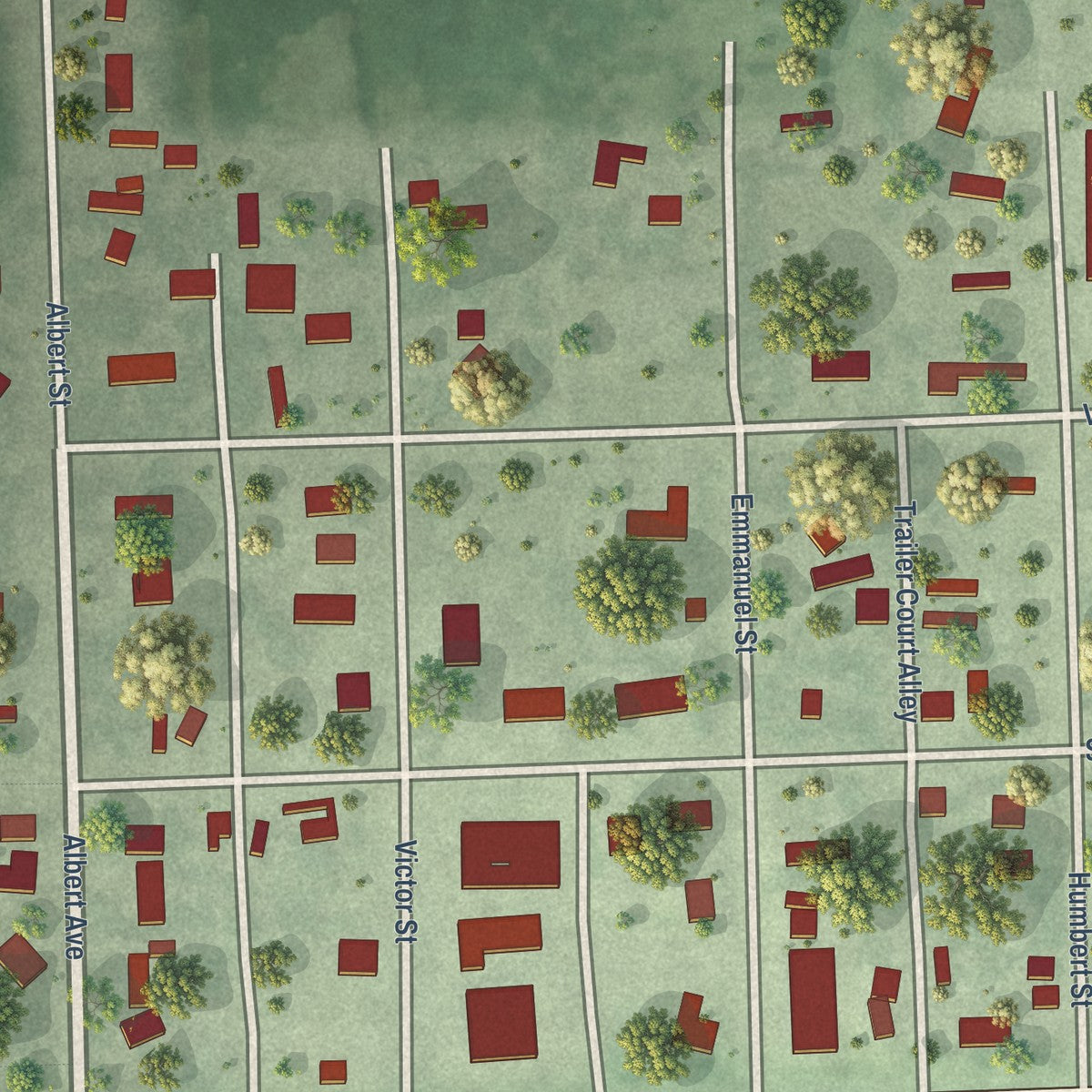 Close-up of the map of Cavour, South Dakota print showing street and building detail